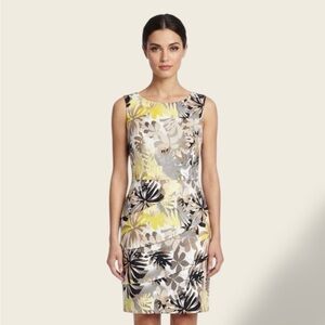 connected apparel Yellow, Gray and Cream Floral Midi Dress